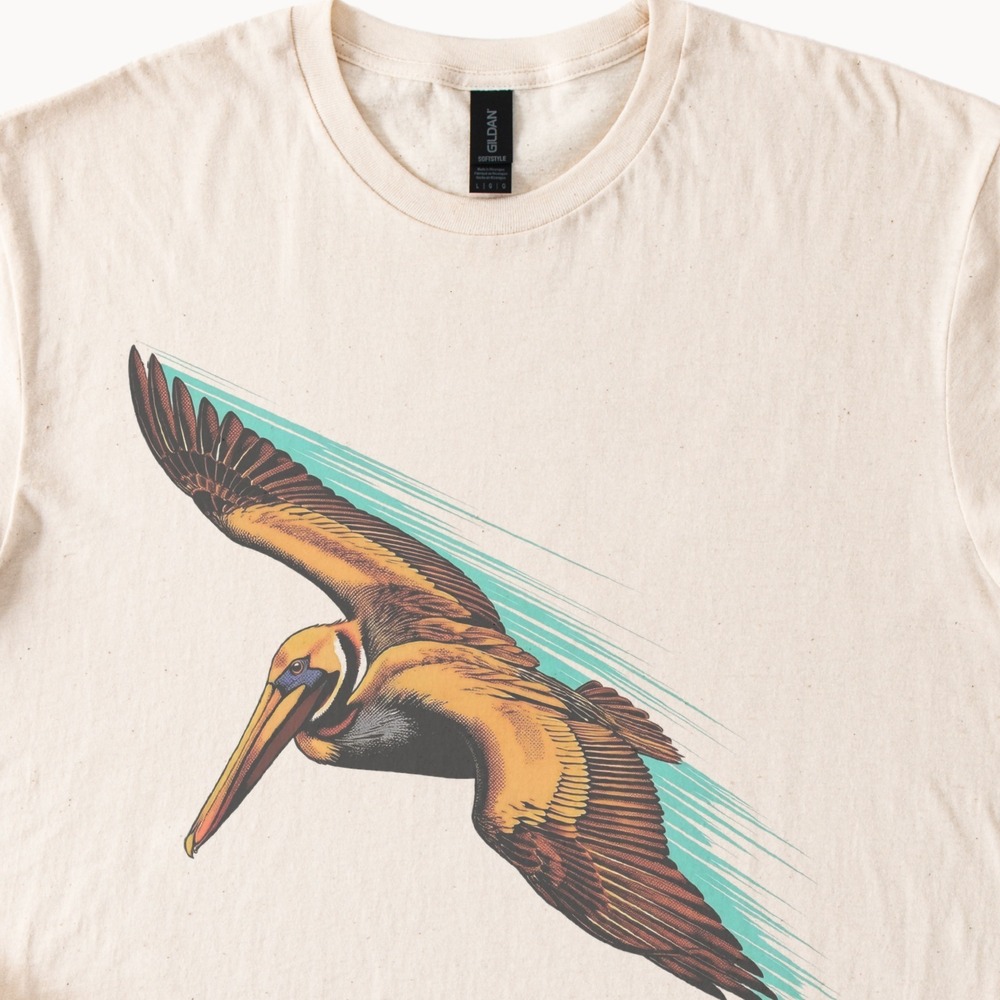 Brown Pelican Gliding on Speed Lines Tee